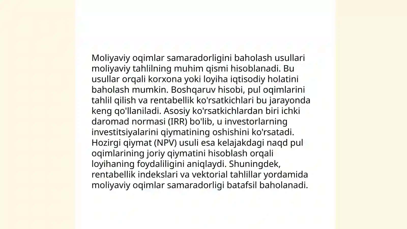 Xoʻjalik yurituvchi subʼektlarning moliyaviy oqimlarining samaradorligi va uni aniqlash tartibi 4