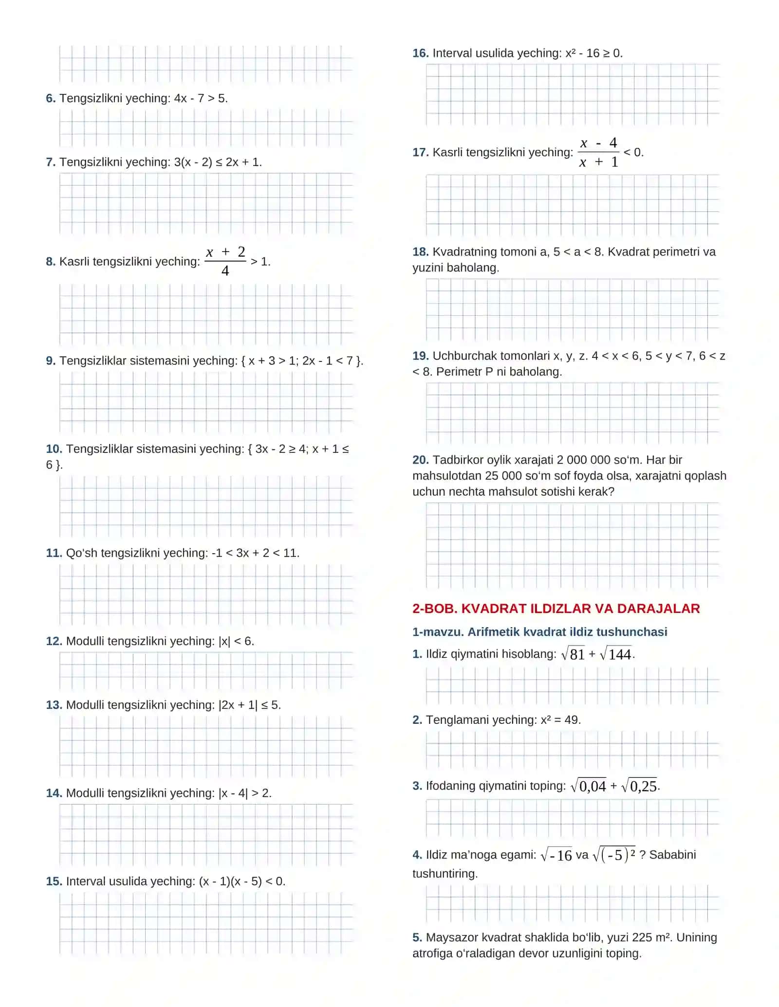 8-SINF ALGEBRA FANIDAN MAVZULASHTIRILGAN MASHQ DAFTARI, AMALDAGI DARSLIK ASOSIDA 4