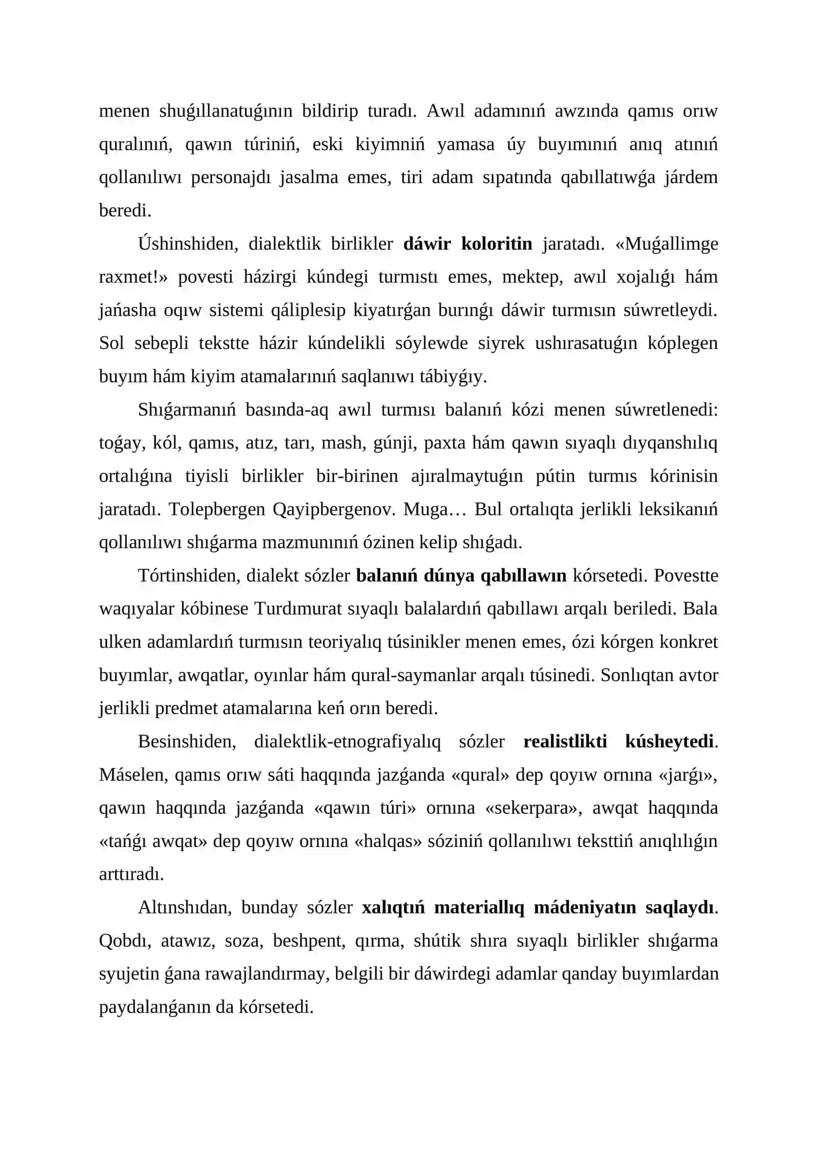 Kórkem shıǵarmalarda dialekt sózlerdiń stilistikalıq xızmetlerin úyreniw 4