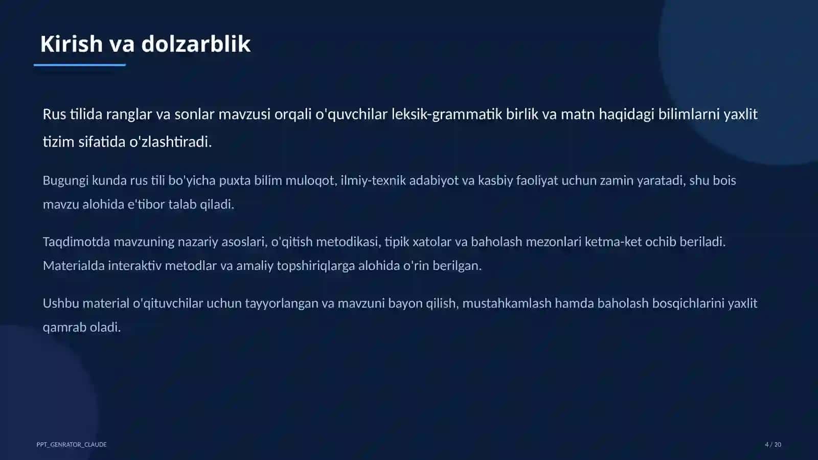 Rus tilida ranglar va sonlar (2-sinf) 4
