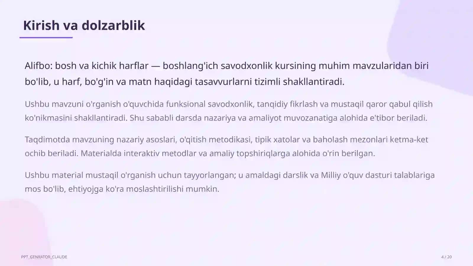 Alifbo: bosh va kichik harflar (1-sinf) 4