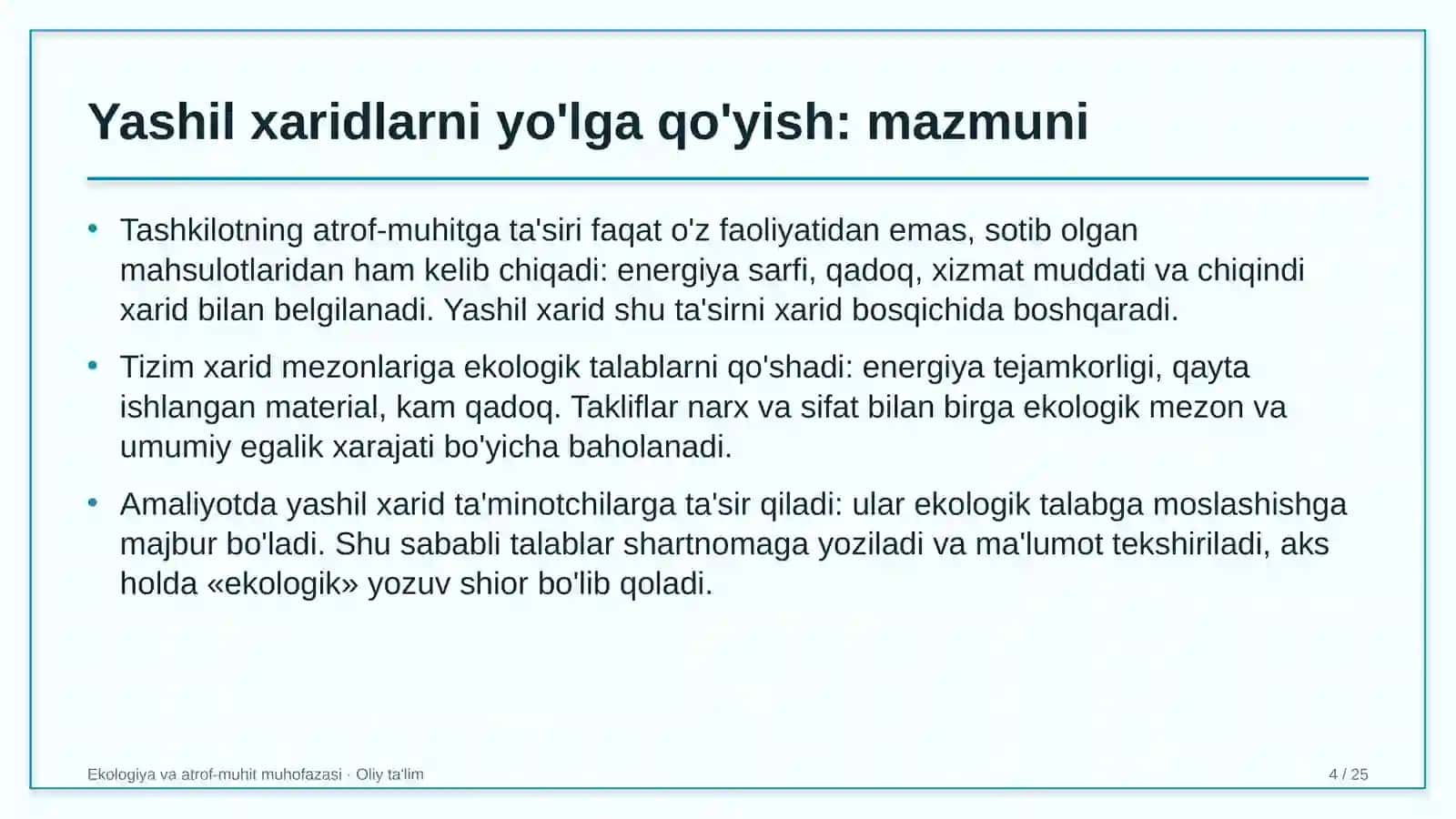 Ekologiya va atrof-muhit muhofazasi · Oliy ta'lim 4