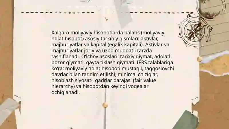 Moliyaviy hisobotlarning xalqaro tarkibi va tuzulishi, banklarda depozit operasiyalari ularning buxgalteriya hisobi 4