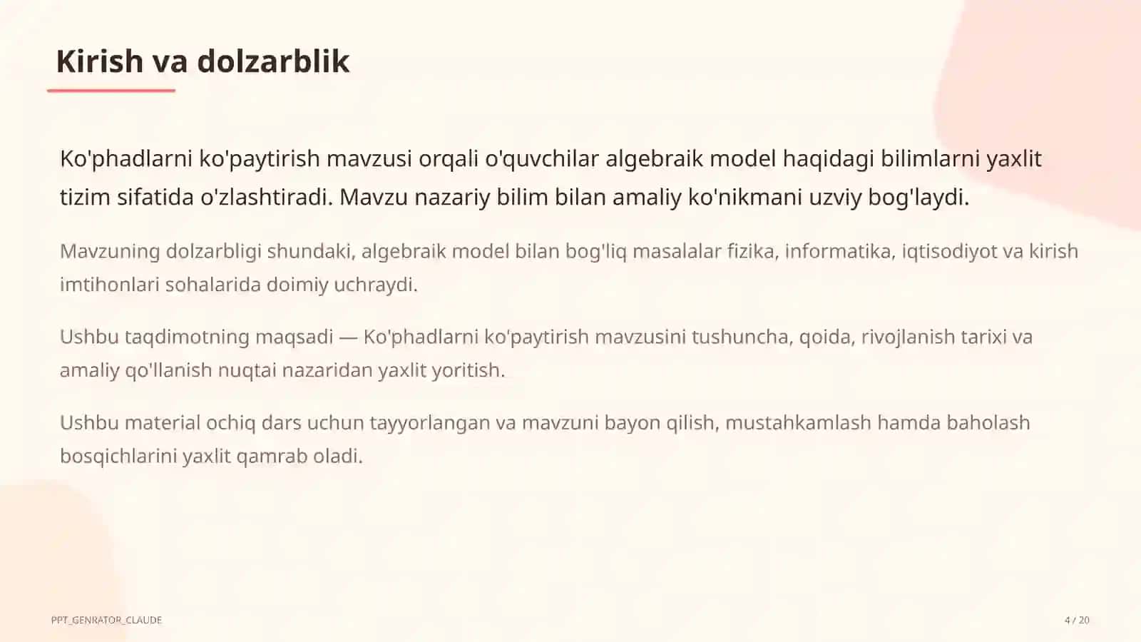 Ko'phadlarni ko'paytirish (7-sinf) 4