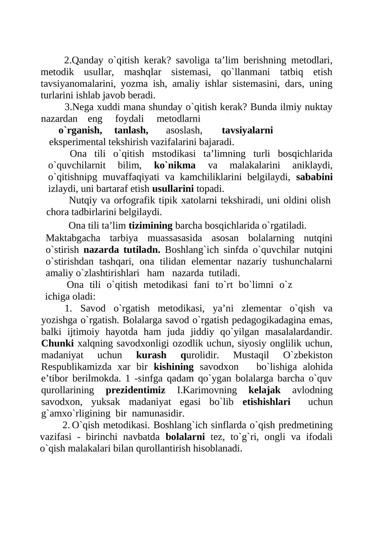 ONA TILI O`QITISh METODIKASI –PEDAGOGIK FAN 4