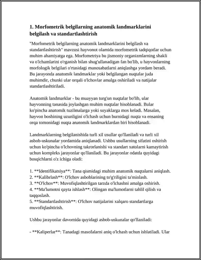 Hayvonlarni morfometrik belgilarini turli usullar yordamida oʻlchash ishlari 4