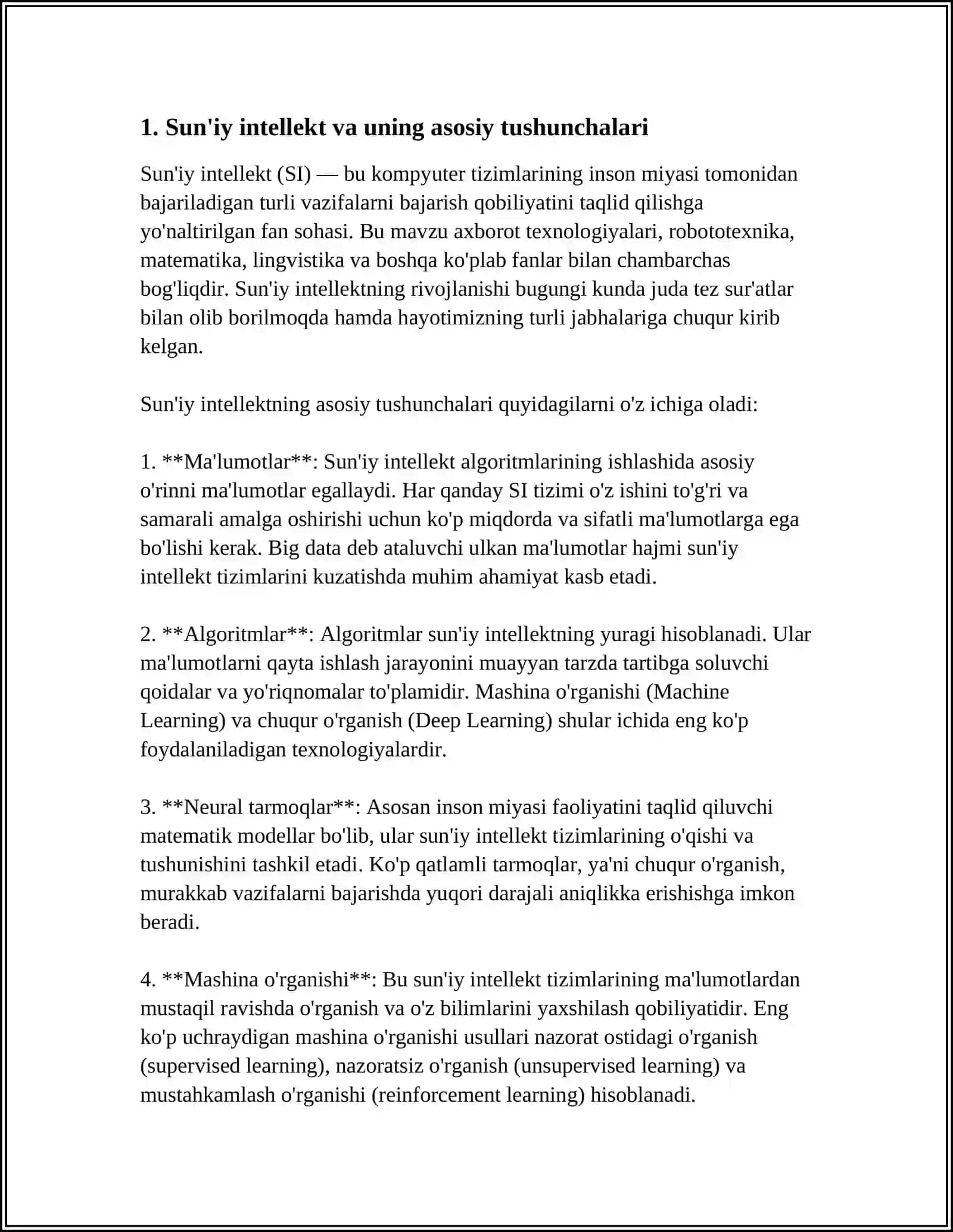 SUN'IY INTELLEKTDA INTELLEKTUAL AGENTLAR TIZIMI YORDAMIDA MA'LUMOTLARNING INFORMATIK BELGILARINI AJRATIB OLISH ALGORITMINI ISHLAB CHIQISH 4
