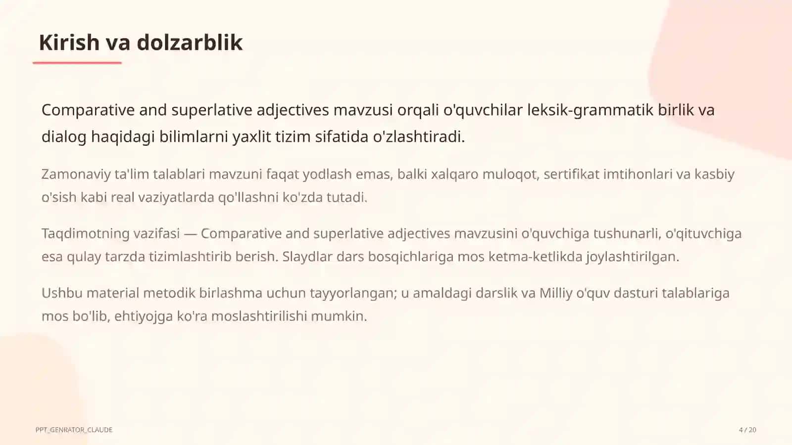 Comparative and superlative adjectives (6-sinf) 4