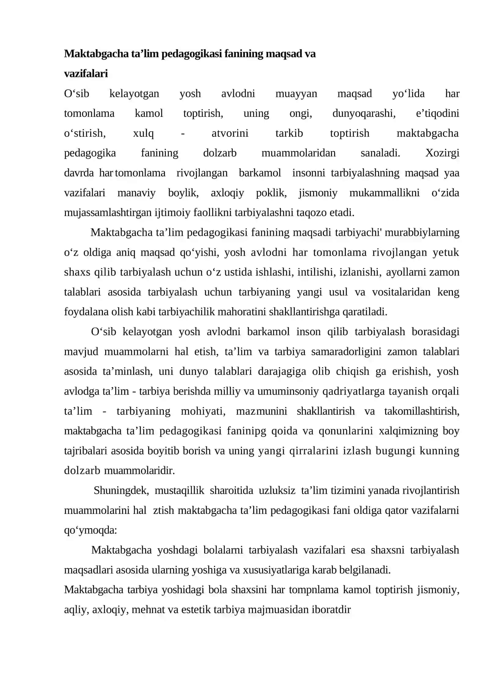 Ilk va maktabgacha yoshdagi bolalar pedagogikasi fanining predmeti va asosiy vazifasi 4