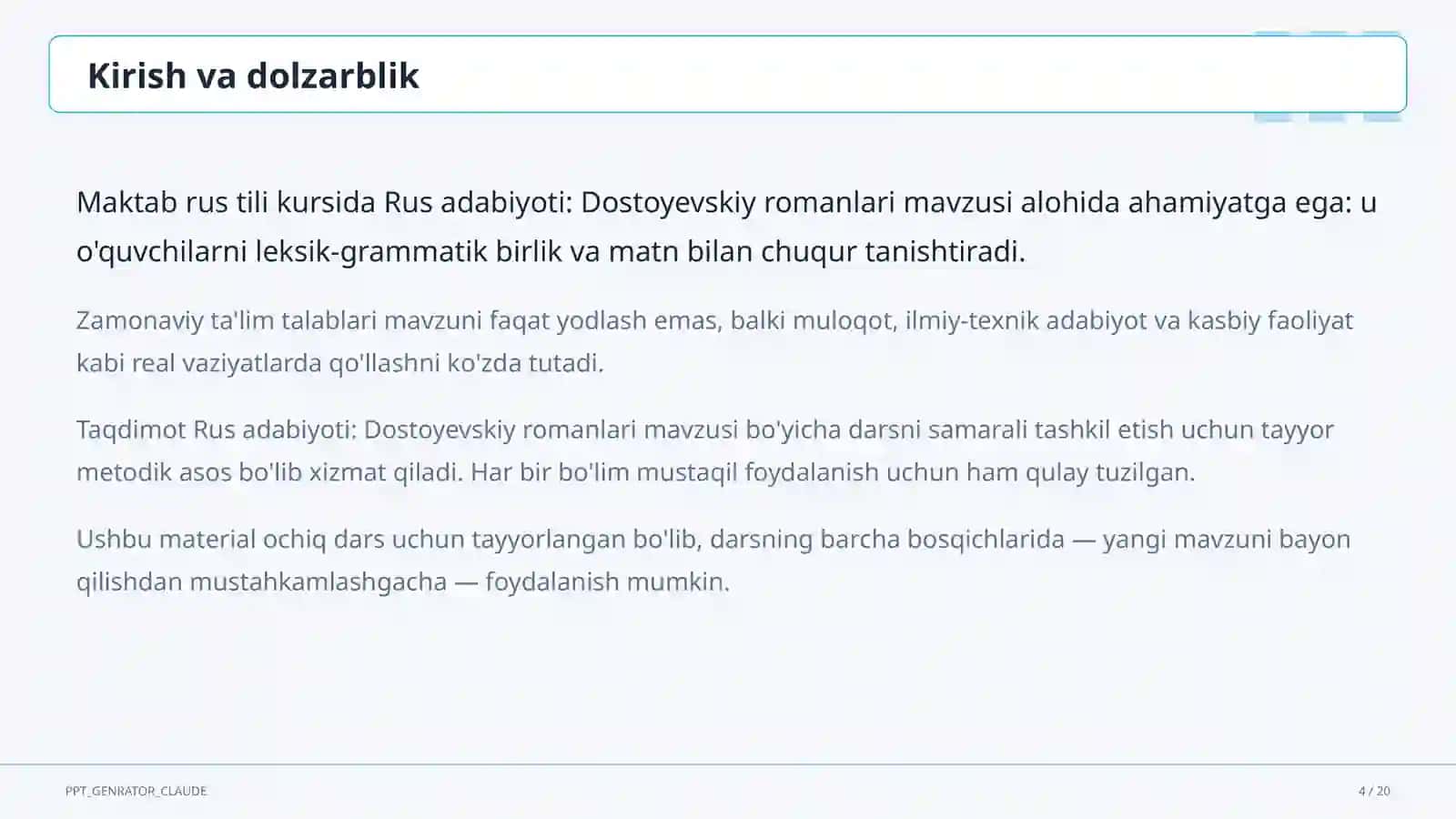 Rus adabiyoti: Dostoyevskiy romanlari (11-sinf) 4
