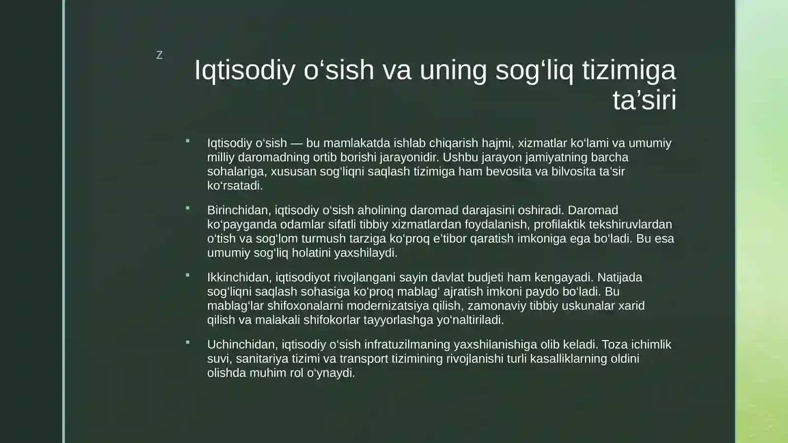 Iqtisodiyo'sish va sog'liqni saqlash xarajatlari o'rtasidagi bog'liqlik 4