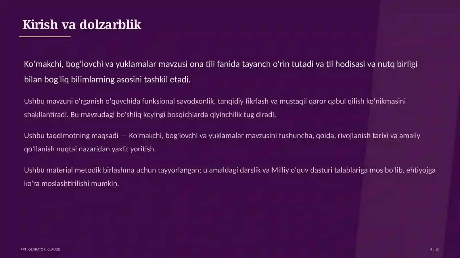 Ko'makchi, bog'lovchi va yuklamalar (7-sinf) 4