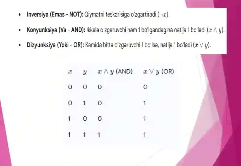 Elementlar. Bul funksiyalari 4