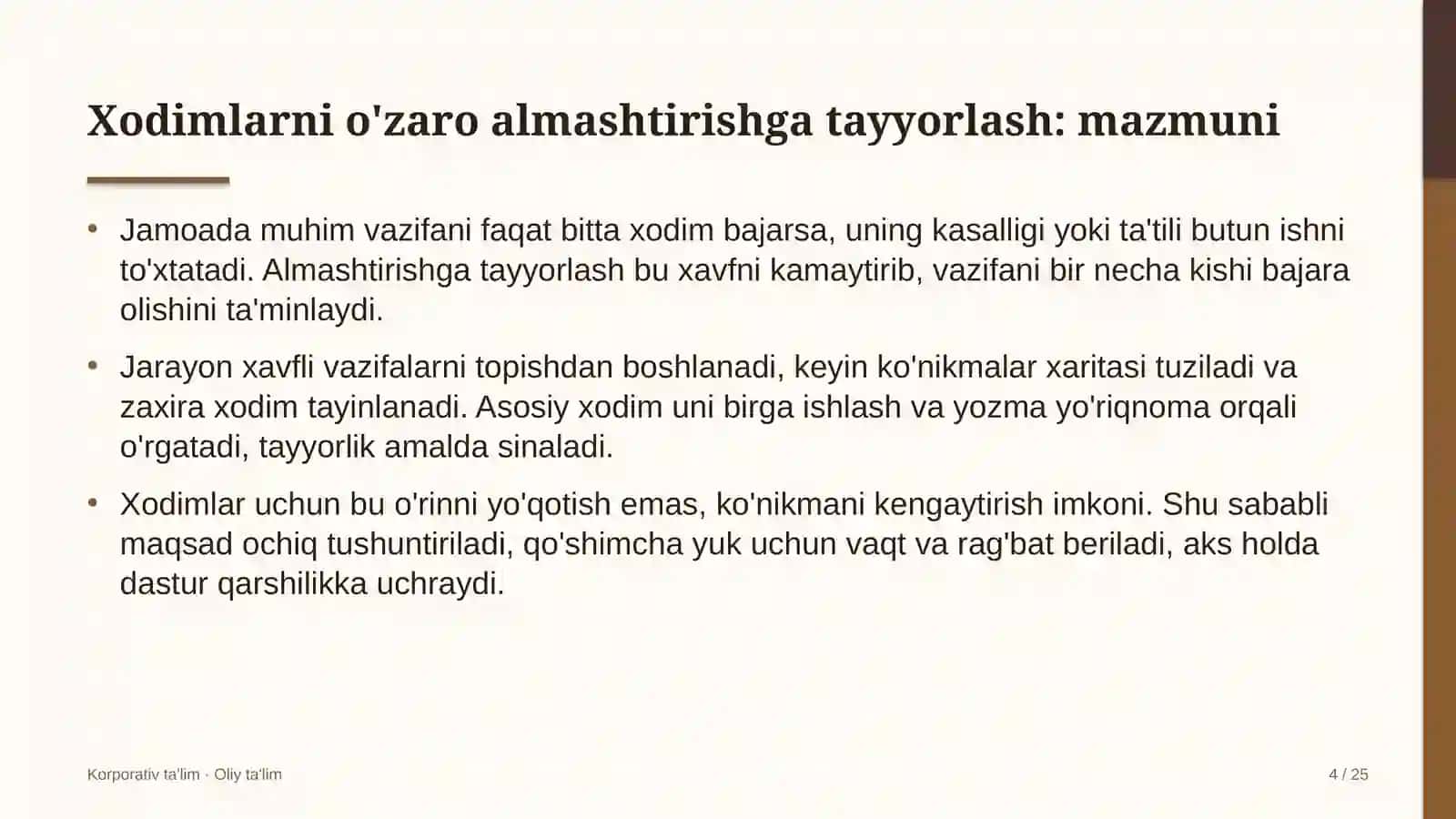 elektron tijoratda xodimlarni o'zaro almashtirishga tayyorlash 7947 4