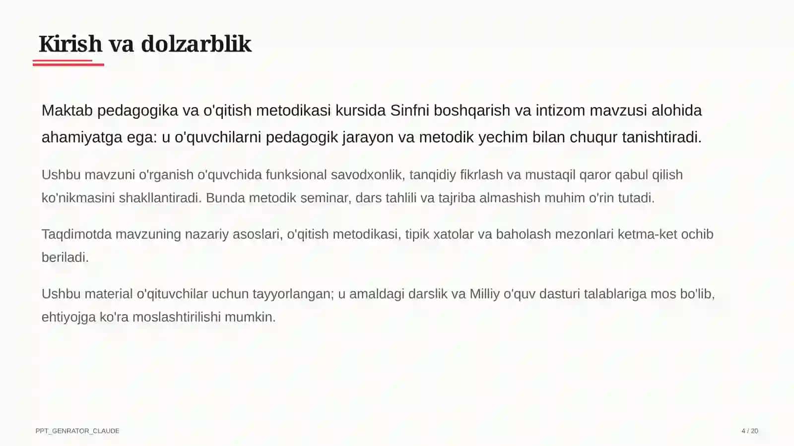 Sinfni boshqarish va intizom 4