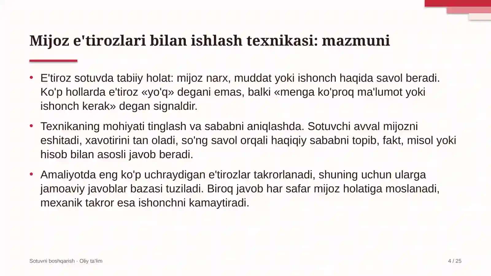 Korporativ moliyada mijoz e'tirozlari bilan ishlash texnikasi 4