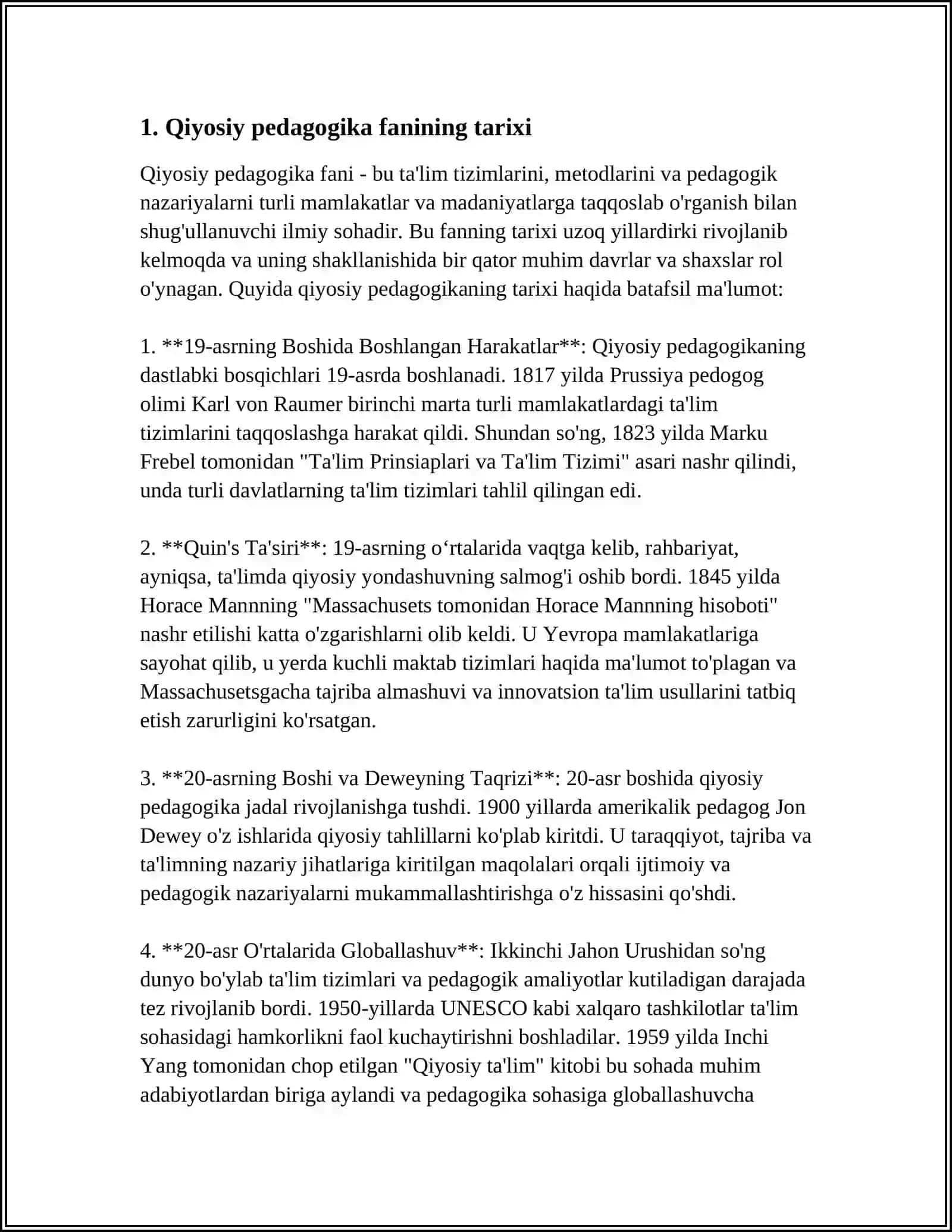 QIYOSIY PEDAGOGIKA FANI TARAQQIYOTINING DAVRIY XUSUSIYATLARI, MAZMUNI, MAQSADI, VAZIFALARI 4