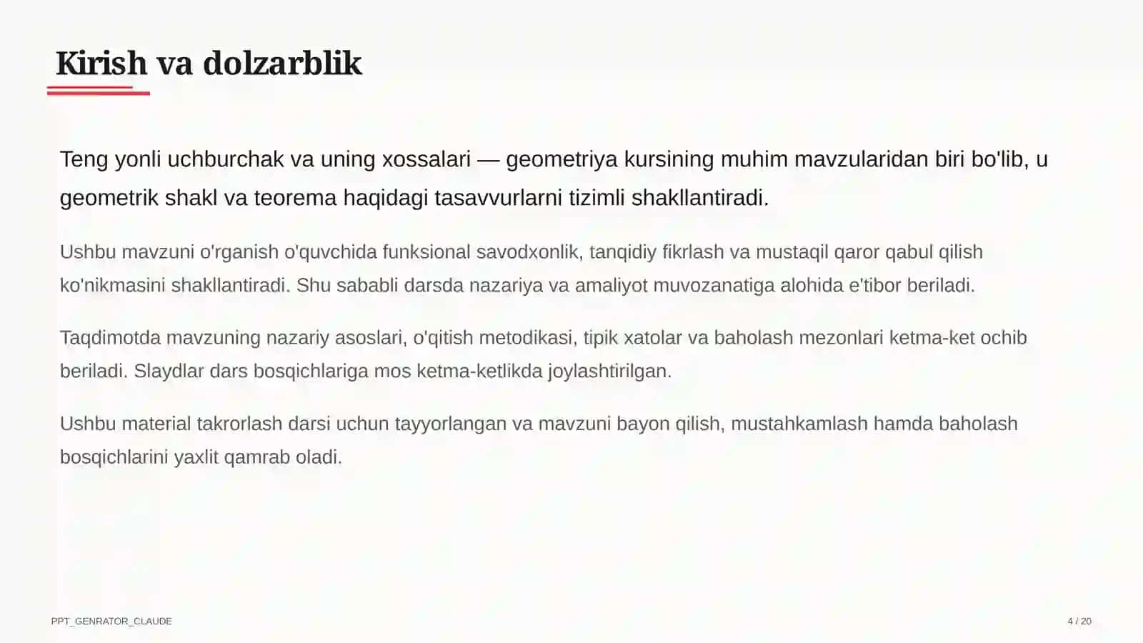 Teng yonli uchburchak va uning xossalari (7-sinf) 4