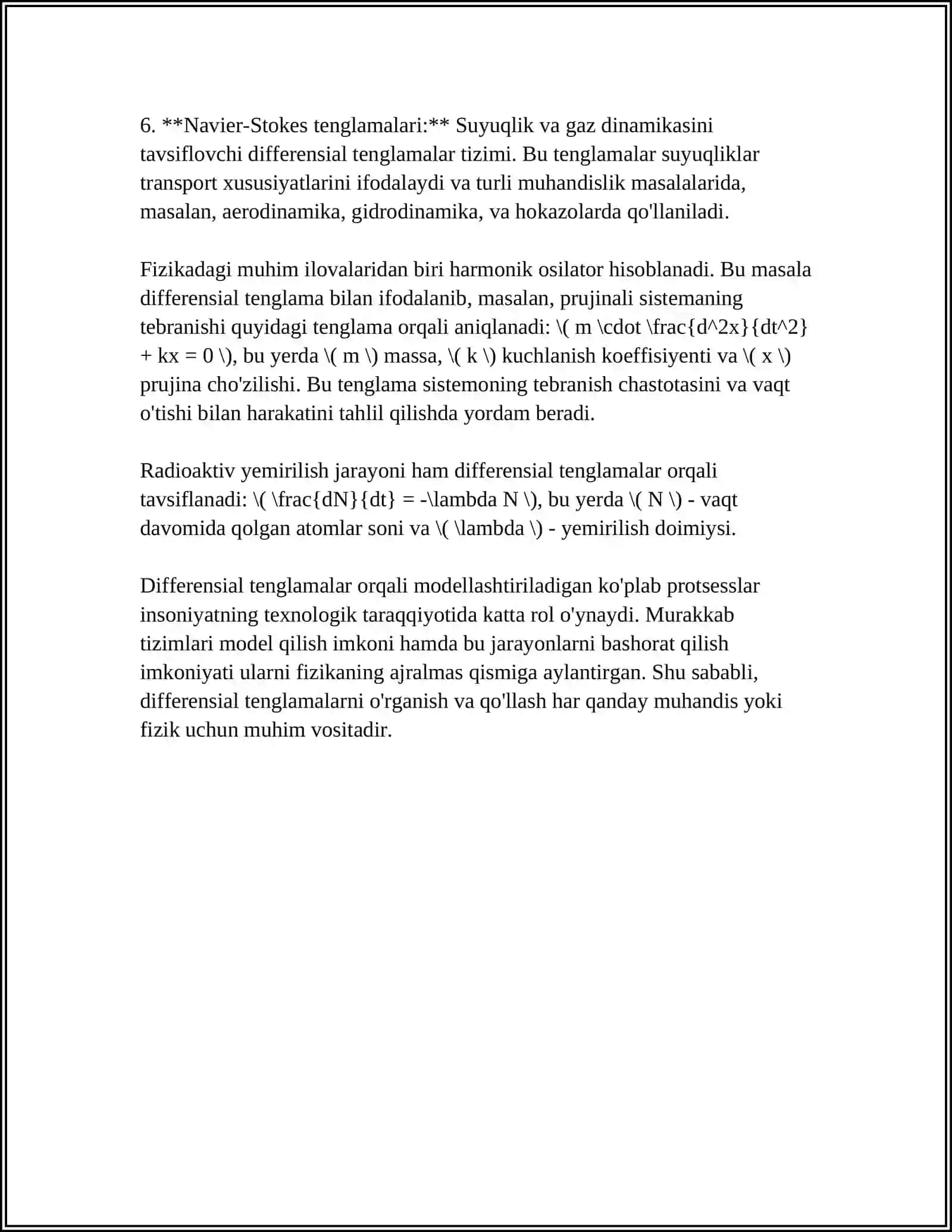 FIZIK VA MATEMATIK MODELLASHTIRISH,OLINGAN NATIJALAR ASOSIDA PROGNOZ QILISH 4