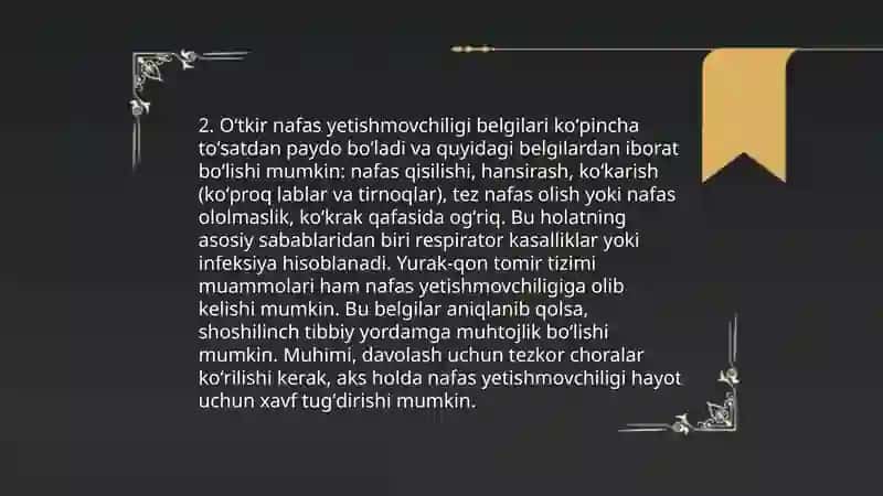 Oʻtkir nafas yetishmovchiligida tez tibbiy yordam 4