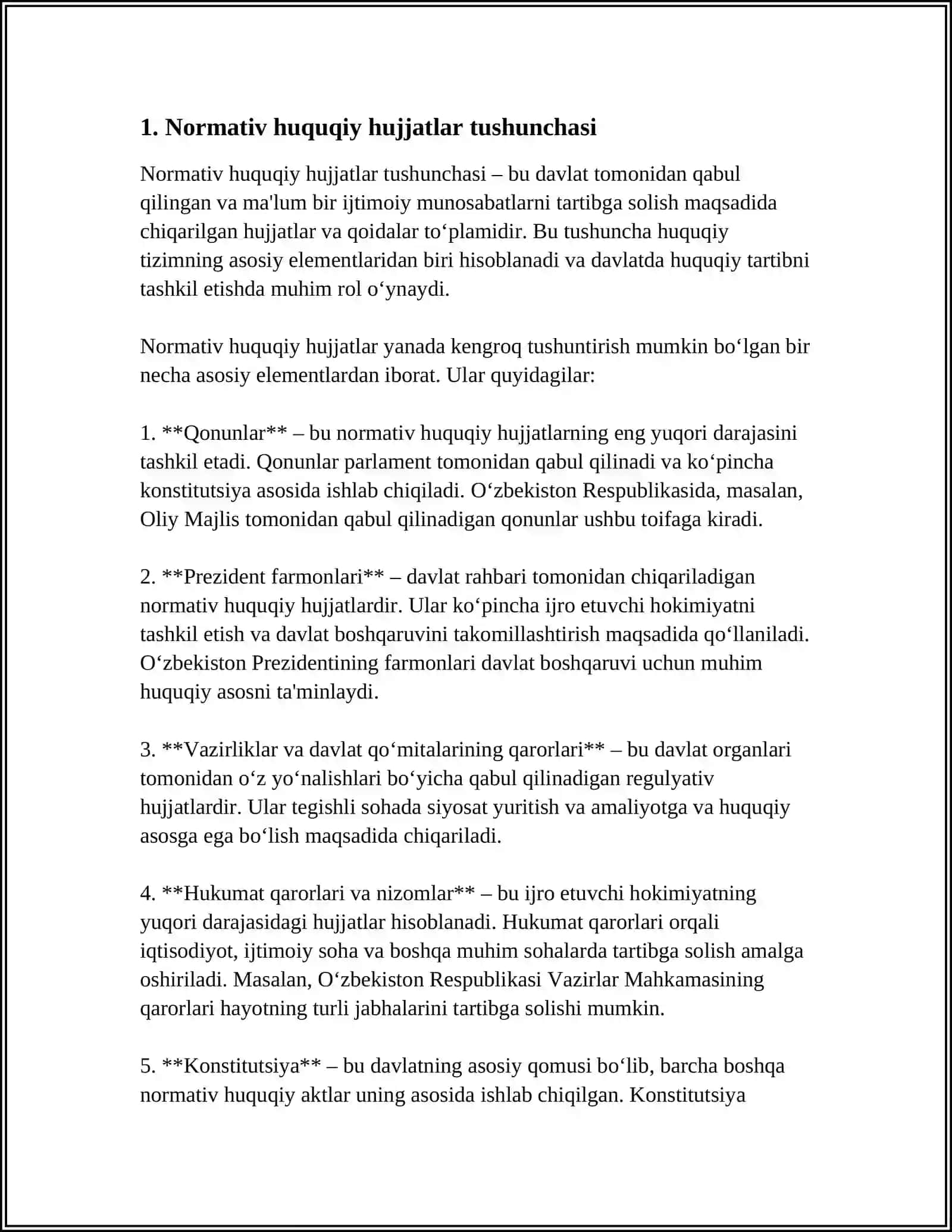 Normativ huquqiy hujjatlar tushunchasi 4
