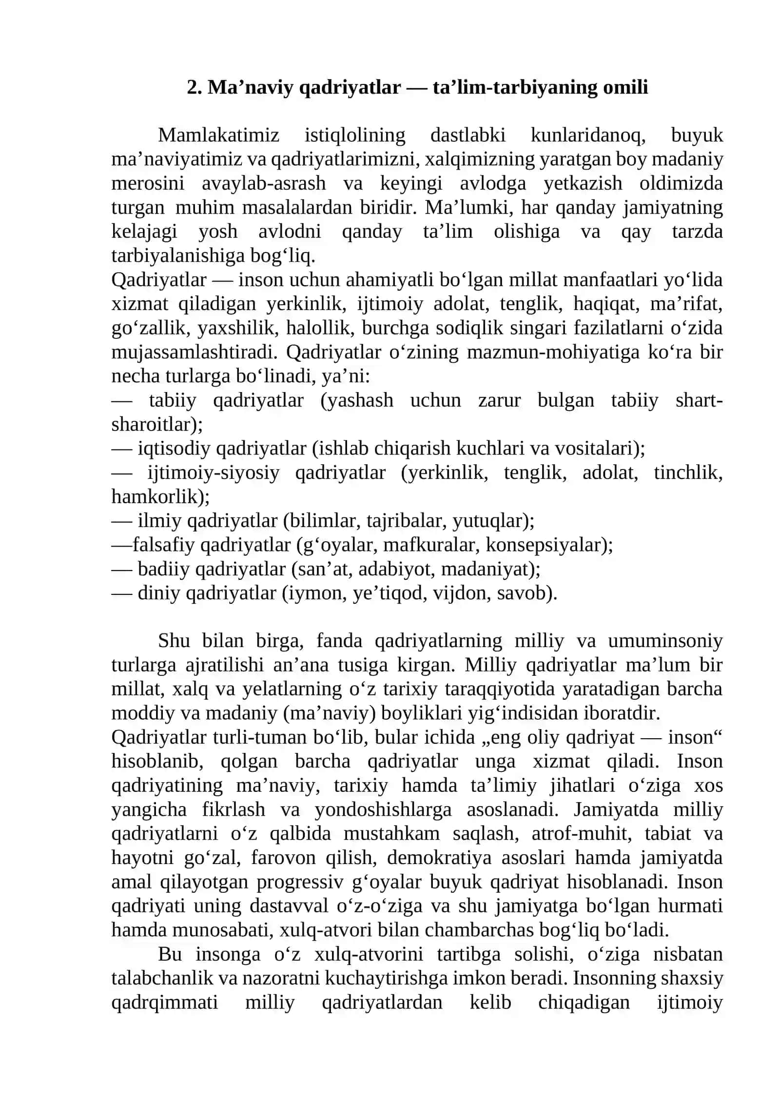 Shaxs ma'naviyatini yuksalishida qadriyatlarni o'rni 4