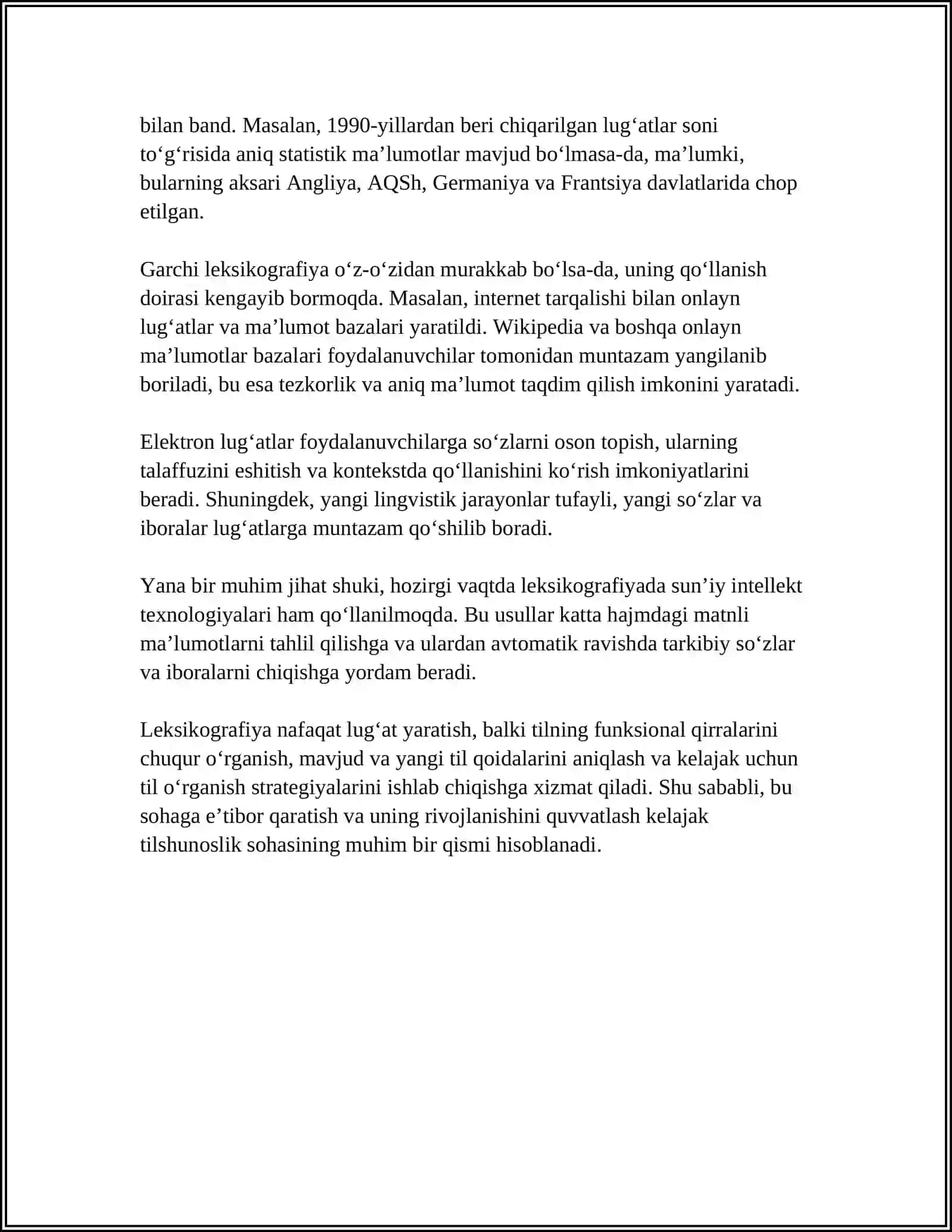 MUSTAQIL ISH Mavzu: LEKSIKALOGIYA VA UNING BÒLIMLARI 4