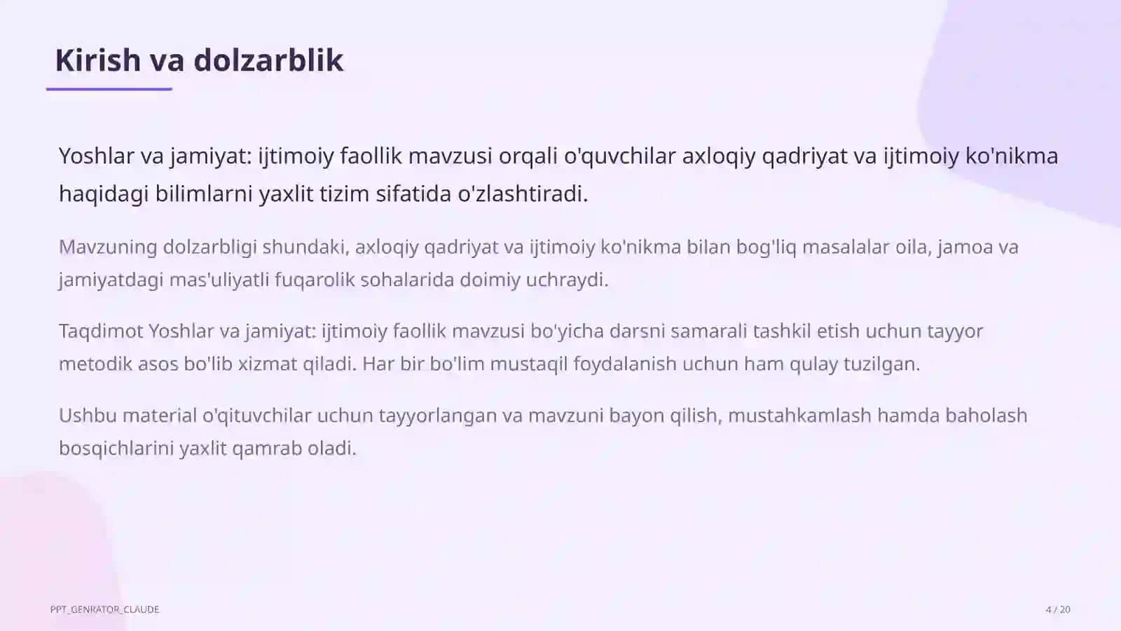 Yoshlar va jamiyat: ijtimoiy faollik (10-sinf) 4