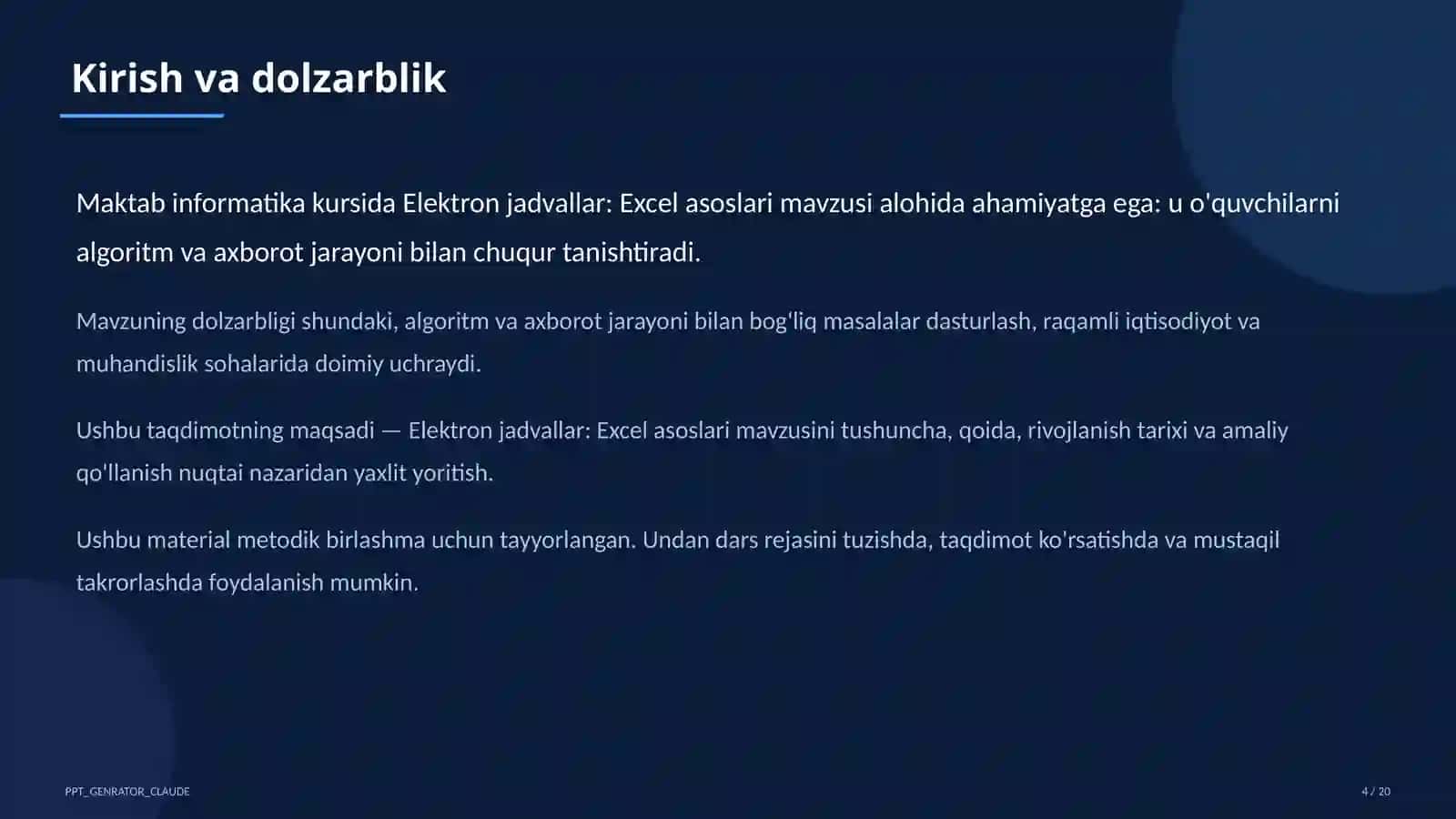 Elektron jadvallar: Excel asoslari (7-sinf) 4