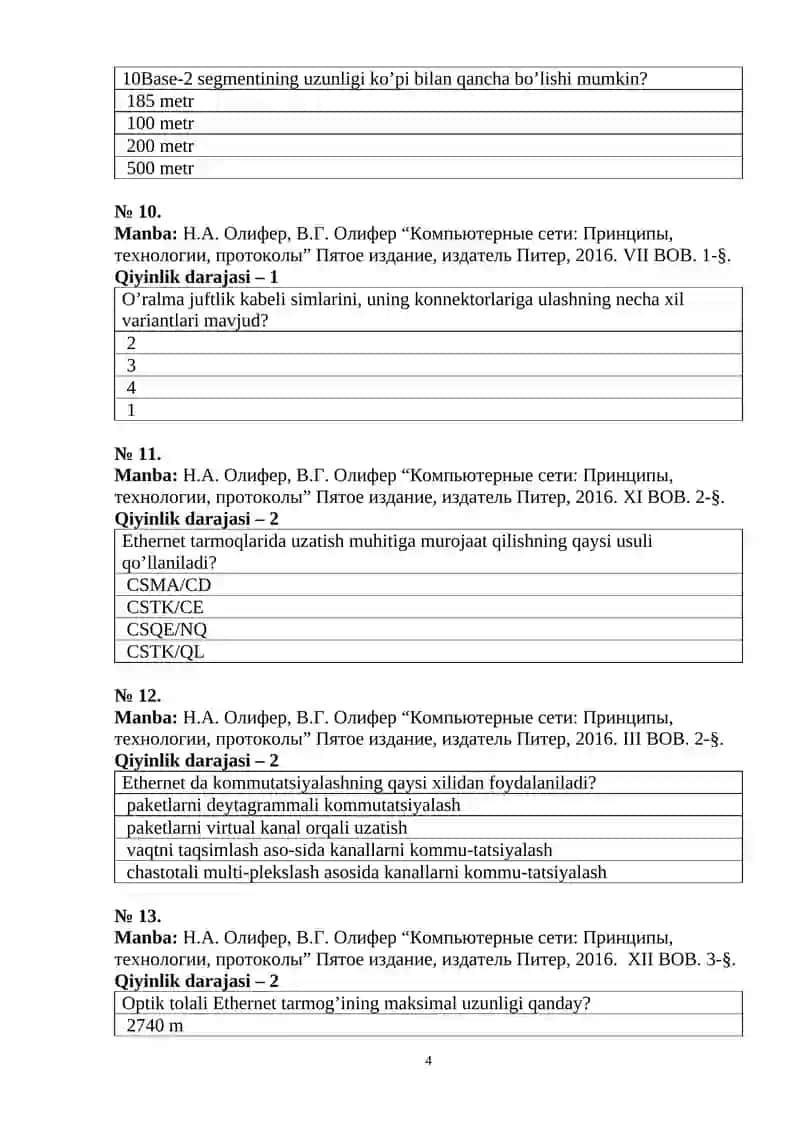 KOMPYUTER TARMOQLARI FANIDAN TEST SAVOLLARI 4