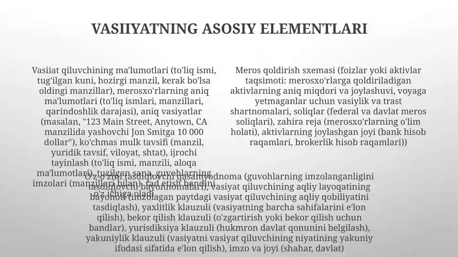 Vasiyatnomavauningozigaxosxususiyatlari 4