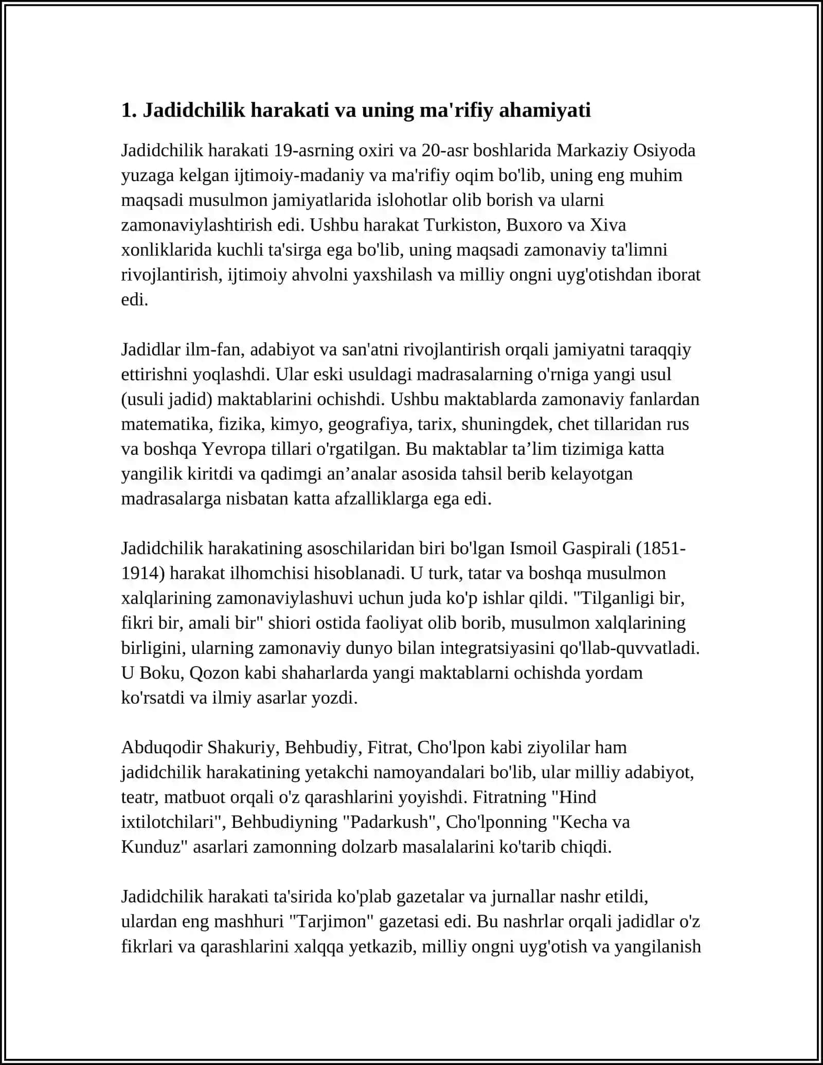 JADID MARIFAT PARVARLARINING O'LKASI ISHTIMOIY MANVIY HAYOTIDA TUTGAN O'RNI 4