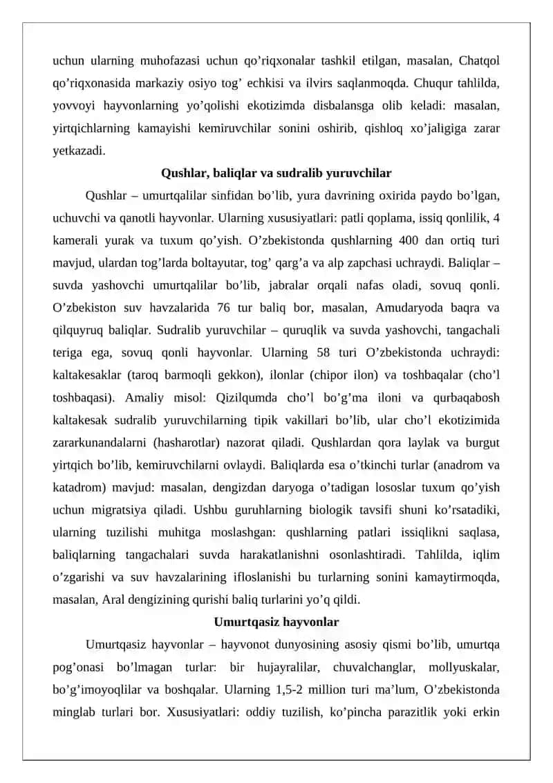 Hayvonot dunyosini oyektlari va ularni muhofaza qilish talablari 4