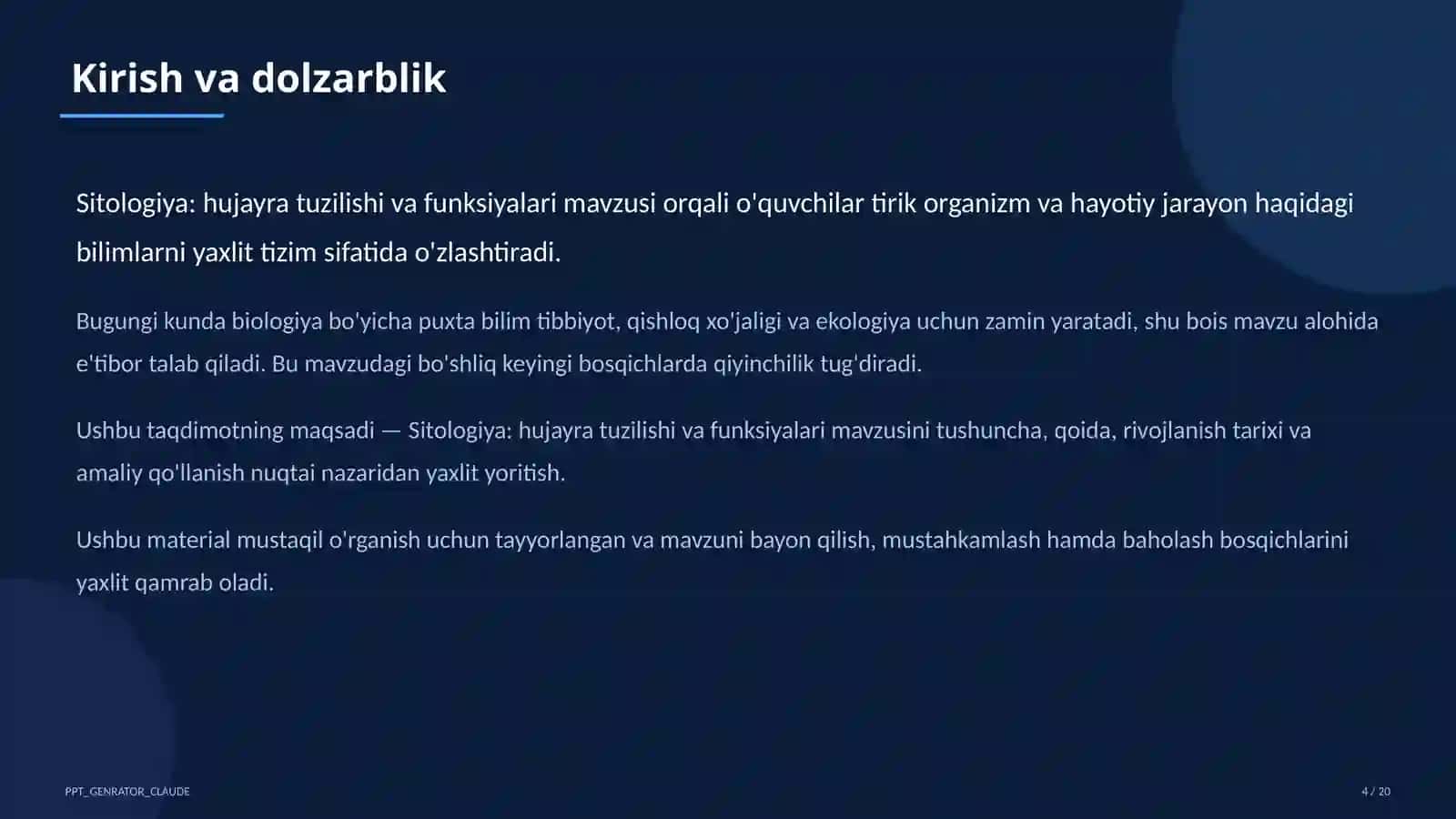 Biologiya (5–11) — mustaqil o'rganish uchun 4