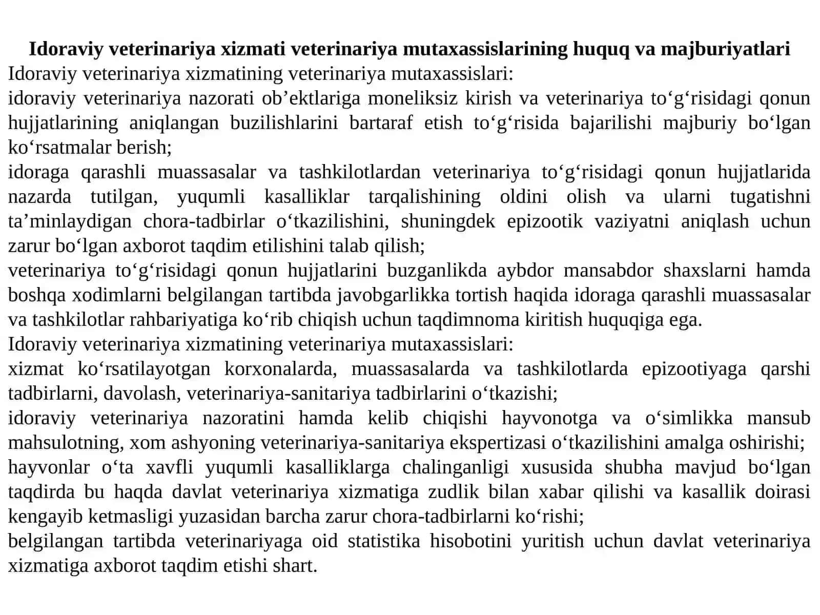 ISHLAB CHIQARISHDA VETERINARIYA XIZMATI, XUSUSIY VETERINARIYA XIZMATI VA ULARNI BOSHQARISH 4