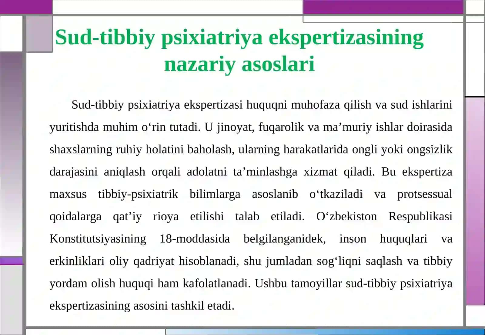 Sud-tibbiy psixiatriya ekspertizasi. Ekspertizaning tashkil etilishi va turlari 4