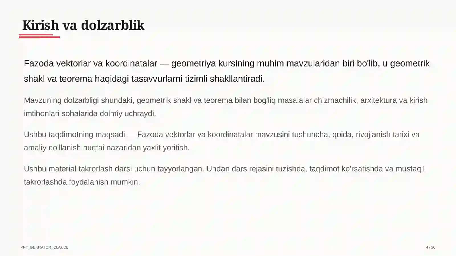 Fazoda vektorlar va koordinatalar (11-sinf) 4
