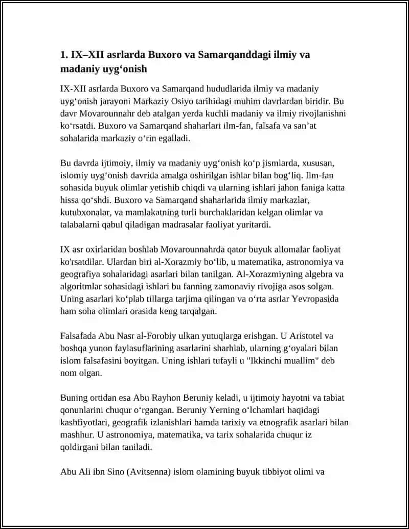 IX-XII ASRLARDA MAMLAKATIMIZ HUDUDIDA ROʻY BERGAN MADANIY UYGʻONISH(RENESSANS) 4
