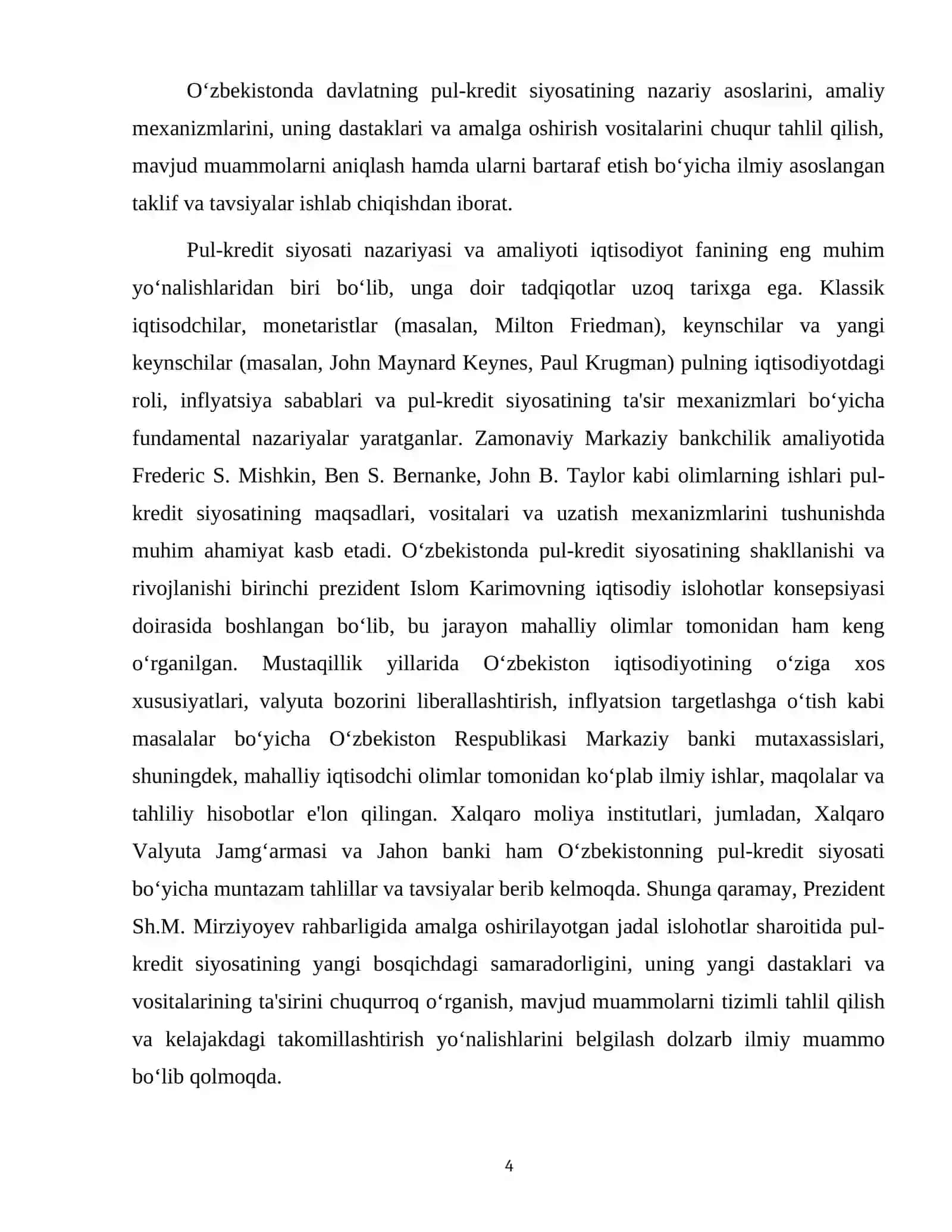 "O'ZBEKISTONDA DAVLATNING PUL-KREDIT SIYOSATI, UNING DASTAKLARI VA AMALGA OSHIRISH VOSITALARI." 4