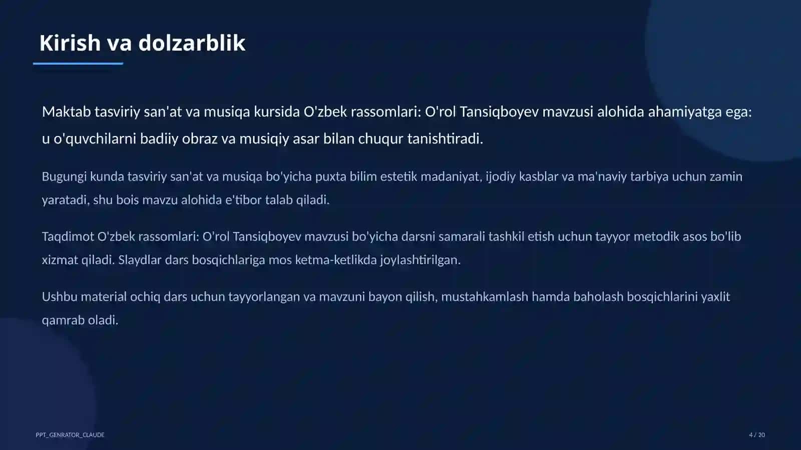 O'zbek rassomlari: O'rol Tansiqboyev (7-sinf) 4