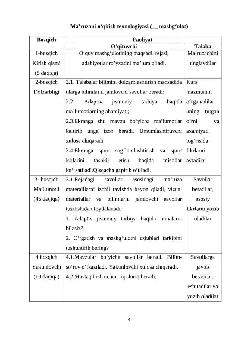 Ixtisoslikka kirish (adaptiv sport turlari bo’yicha) 4