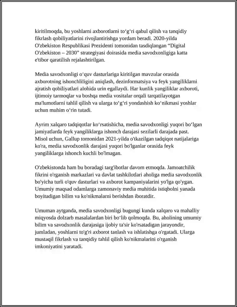 MEDIA SAVODXONLIKNI MAʻ NAVIY EHTIYOJGA AYLANISHI 4