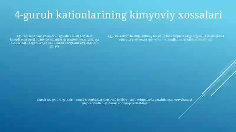 4-Guruh Kationlarining Umumiy Tavsifi Va GuruhReagentiningTa'Siri 4