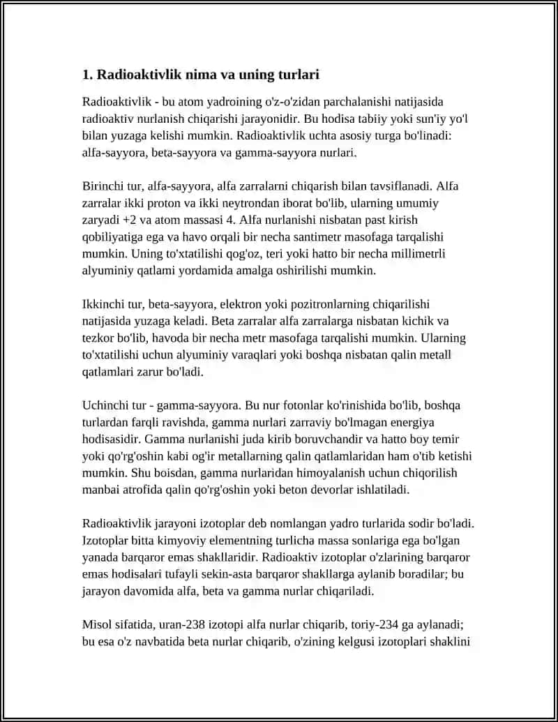 RADIOAKTIV MODDALAR VA ULARNING INSON HAYOTIGA TASIRI 4