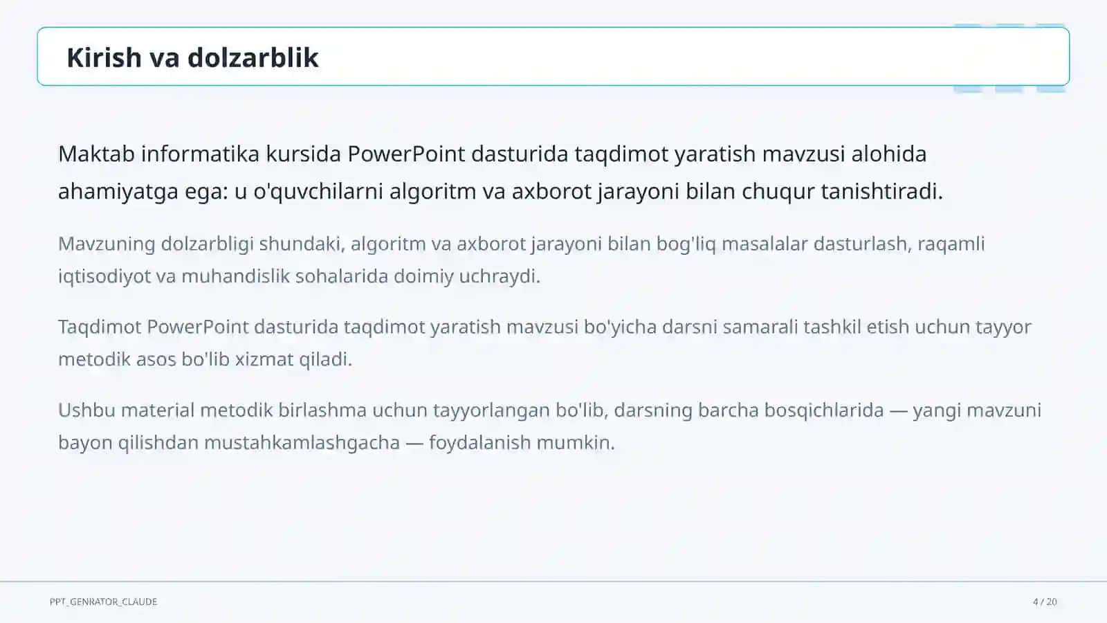 PowerPoint dasturida taqdimot yaratish (7-sinf) 4