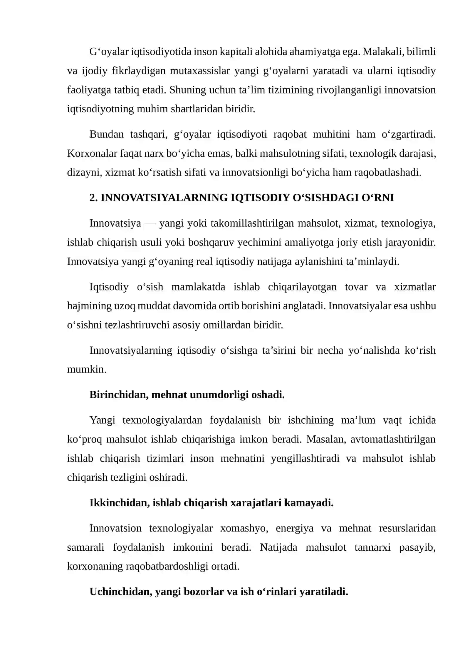G‘OYALAR IQTISODIYOTI VA INNOVATSIYALARNING IQTISODIY O‘SISHDAGI ROLI 4