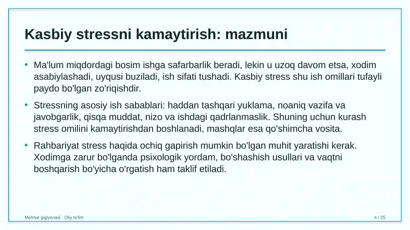 Yog'-moy sanoatida kasbiy stressni kamaytirish 4