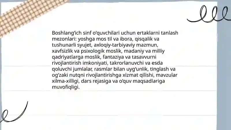 Boshlangʻich sinflarda ertak janridagi asarlar bilan ishlash metodikasi 4