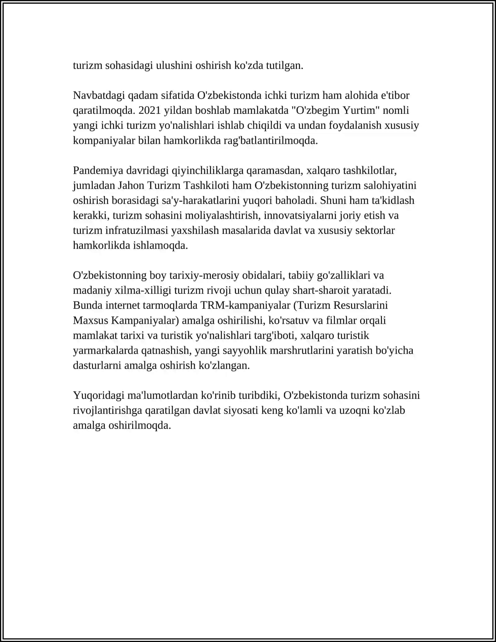OʻZBEKISTONDA TUR OPERATOR VA TURAGENTLARNING ME'YORIY HUQUQIY ASOSLARI 4