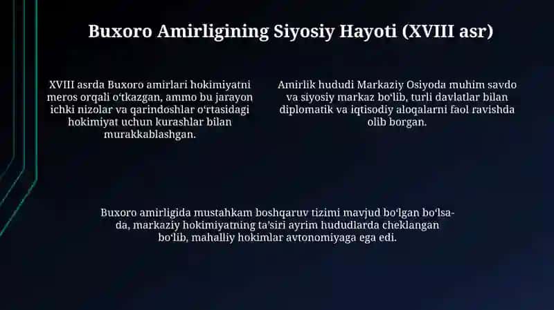 Buxoro Amirligi va Amerika taraqqiyoti (XVIII–XIXasrlar) 4
